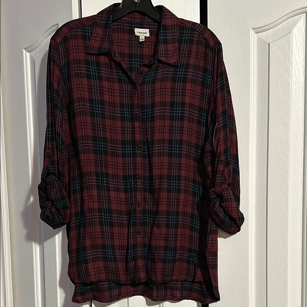 Sneak Peek Burgundy/Black Plaid Button-Up Shirt